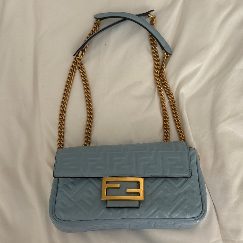 Fendi Baguette light blue leather bag